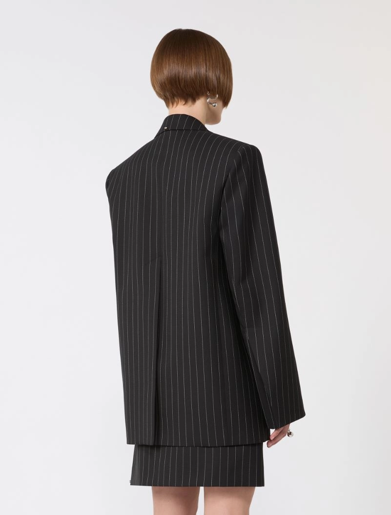 Pinstripe gabardine tailored blazer - BLACK - Sportmax - 3