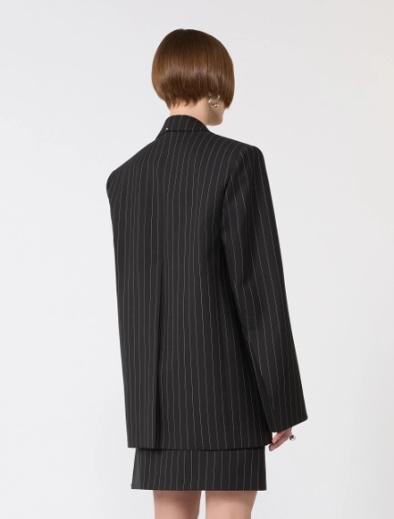 Pinstripe gabardine tailored blazer - BLACK - Sportmax - 3
