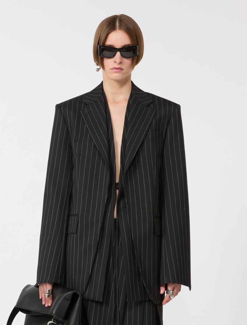Pinstripe gabardine tailored blazer - BLACK - Sportmax - 4