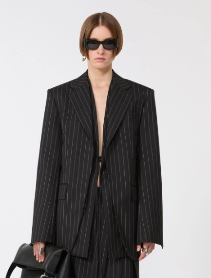 Pinstripe gabardine tailored blazer - BLACK - Sportmax