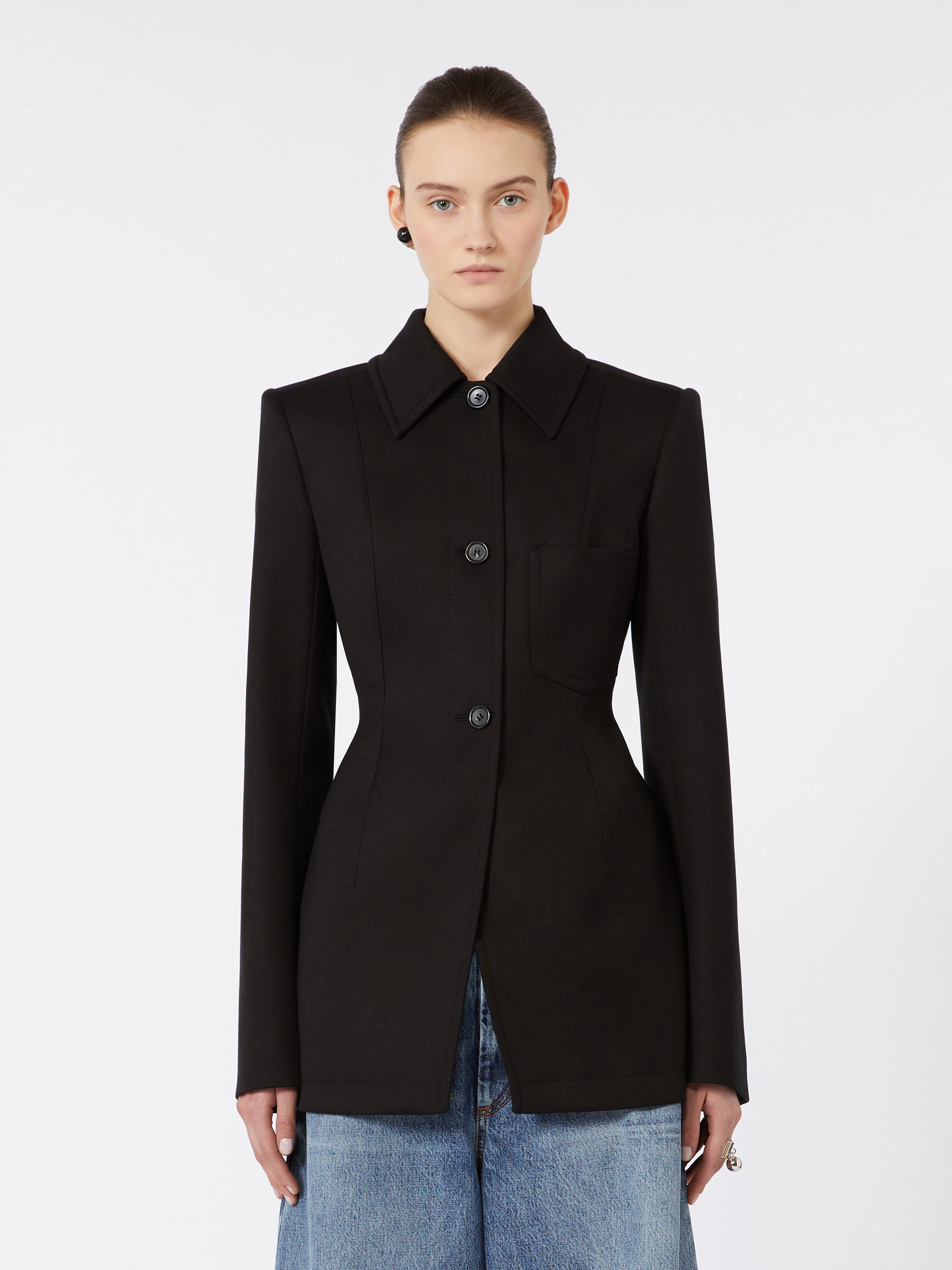 Fitted gabardine shirt jacket - BLACK - Sportmax - 2