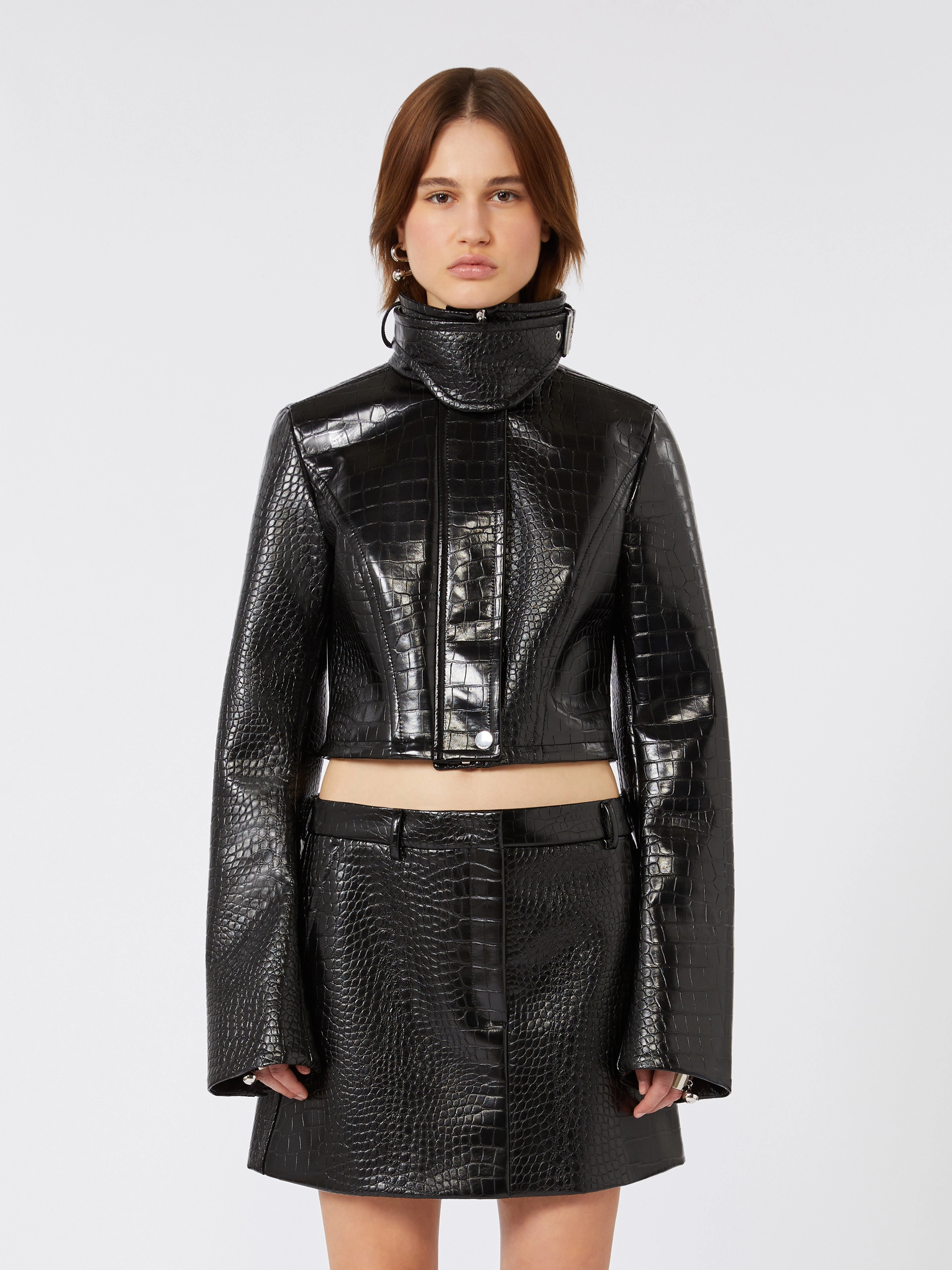 Patent leather cropped jacket with alligator print - BLACK - Sportmax - 2