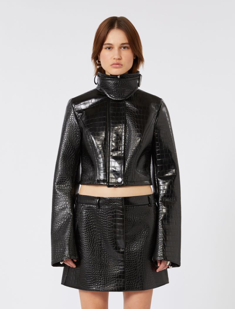 Patent leather cropped jacket with alligator print - BLACK - Sportmax - 2