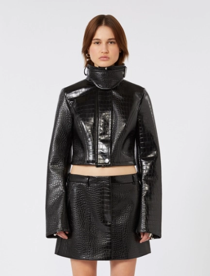 Patent leather cropped jacket with alligator print - BLACK - Sportmax - 2