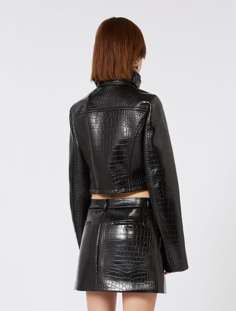 Patent leather cropped jacket with alligator print - BLACK - Sportmax - 3