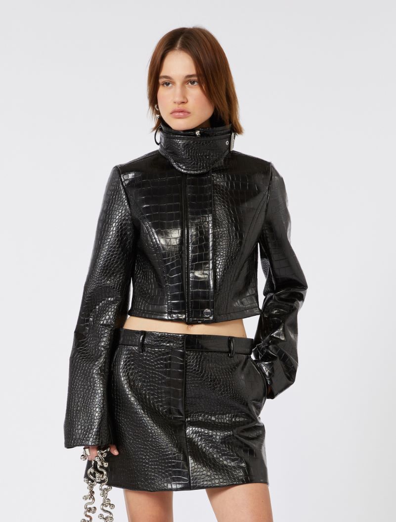 Patent leather cropped jacket with alligator print - BLACK - Sportmax - 4