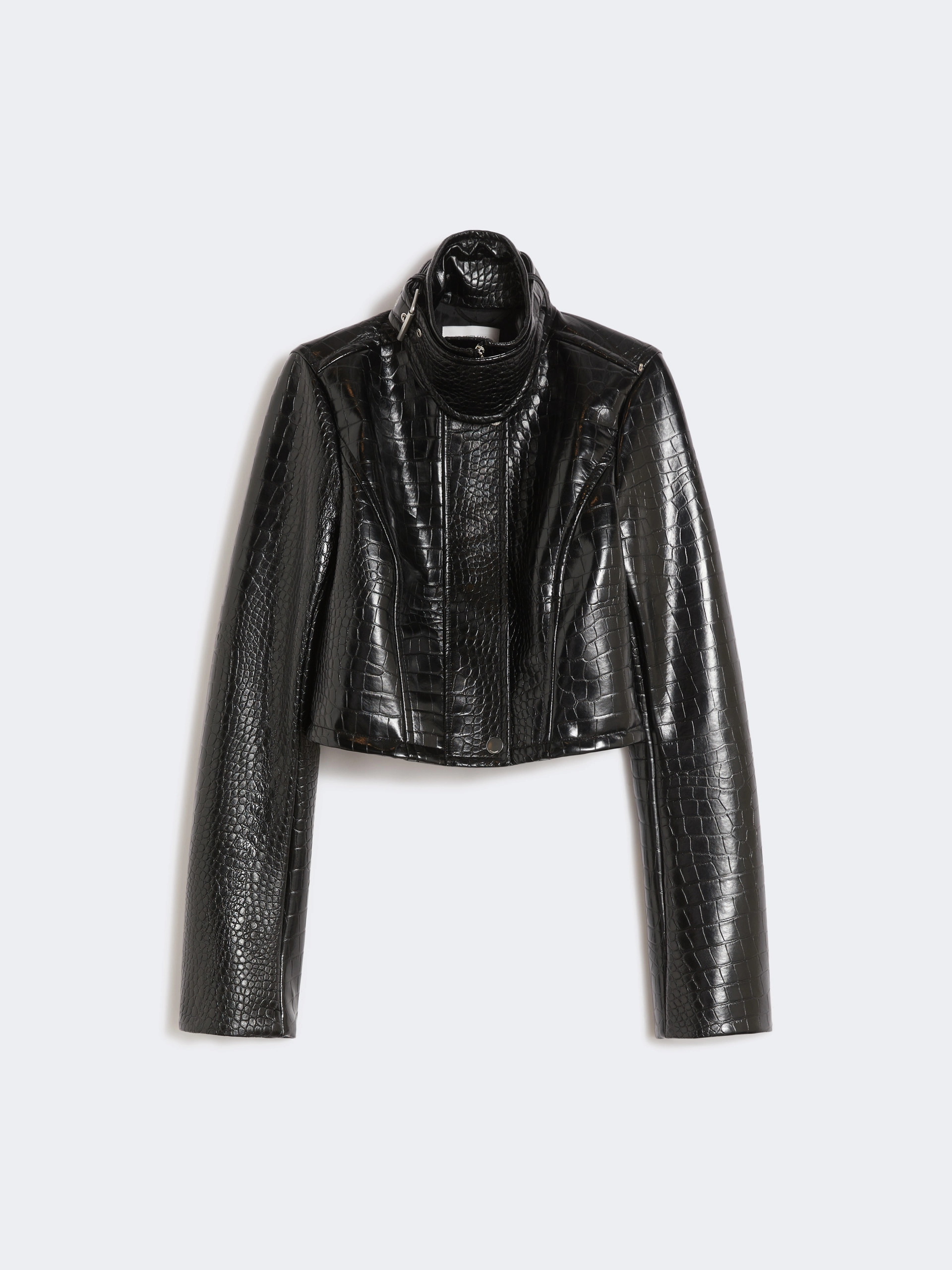 Patent leather cropped jacket with alligator print - BLACK - Sportmax - 6