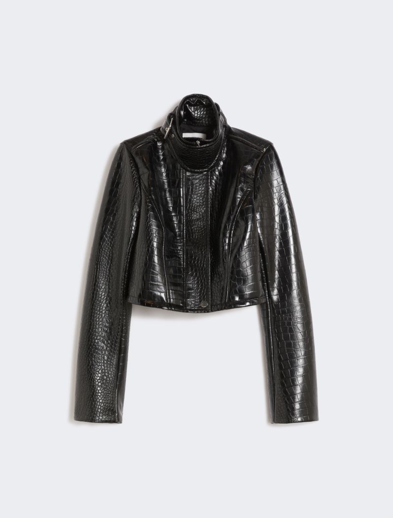 Patent leather cropped jacket with alligator print - BLACK - Sportmax - 7