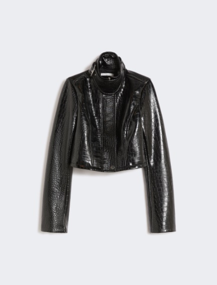 Patent leather cropped jacket with alligator print - BLACK - Sportmax - 7