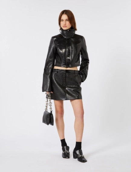 Patent leather cropped jacket with alligator print - BLACK - Sportmax