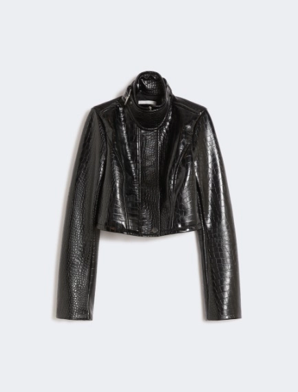 Patent leather cropped jacket with alligator print - BLACK - Sportmax