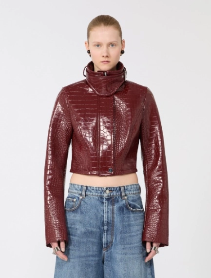 Patent leather cropped jacket with alligator print - DARK RED - Sportmax - 2