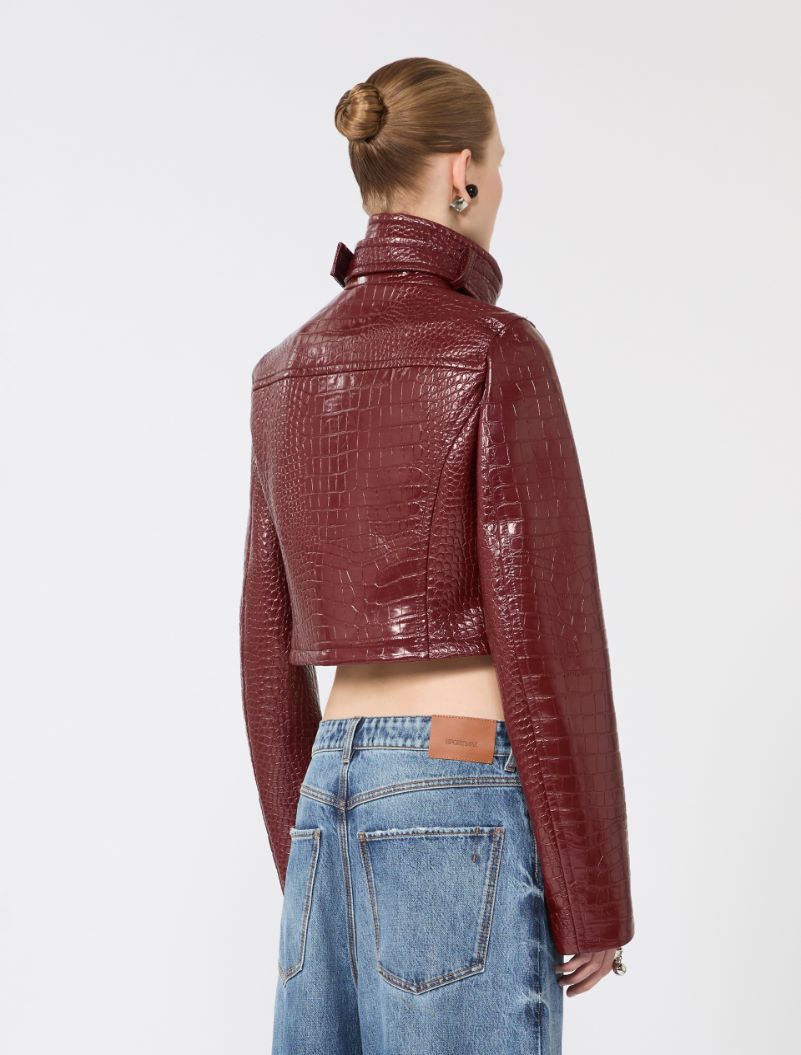 Patent leather cropped jacket with alligator print - DARK RED - Sportmax - 3