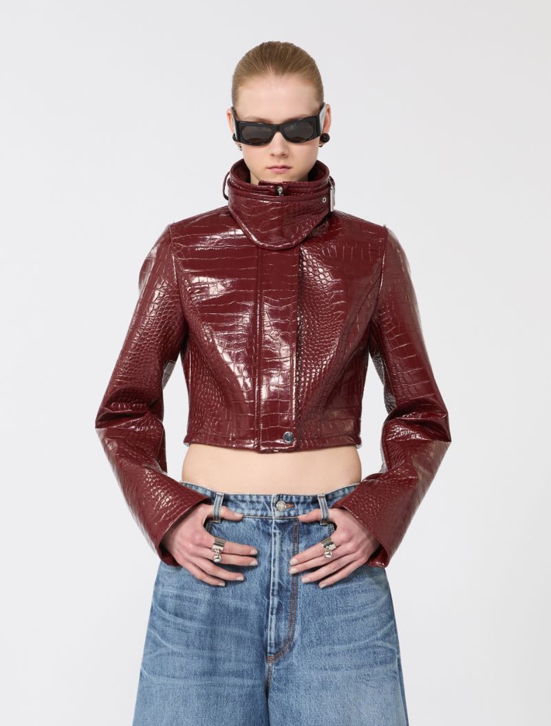 Patent leather cropped jacket with alligator print - DARK RED - Sportmax - 4