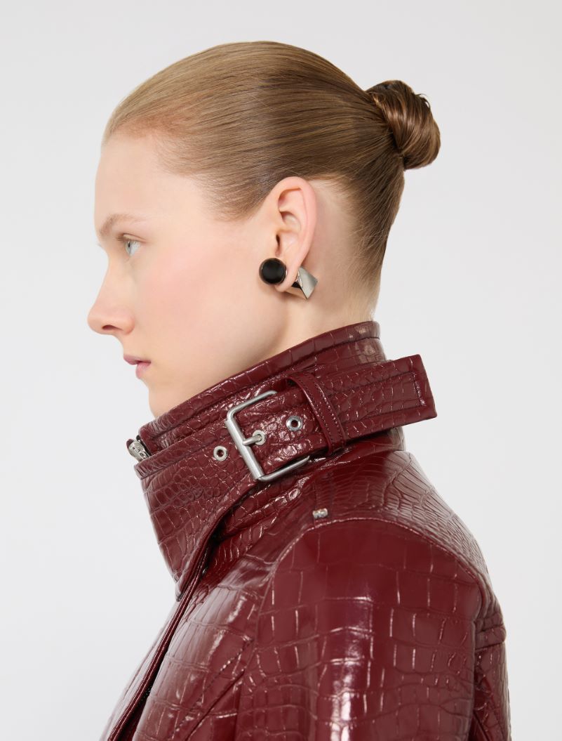 Patent leather cropped jacket with alligator print - DARK RED - Sportmax - 5