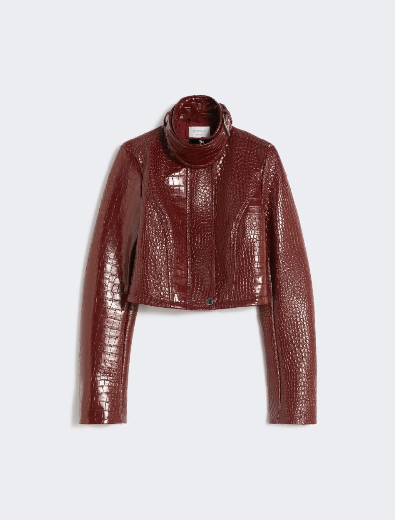 Patent leather cropped jacket with alligator print - DARK RED - Sportmax - 7