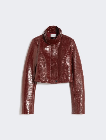 Patent leather cropped jacket with alligator print - DARK RED - Sportmax - 7