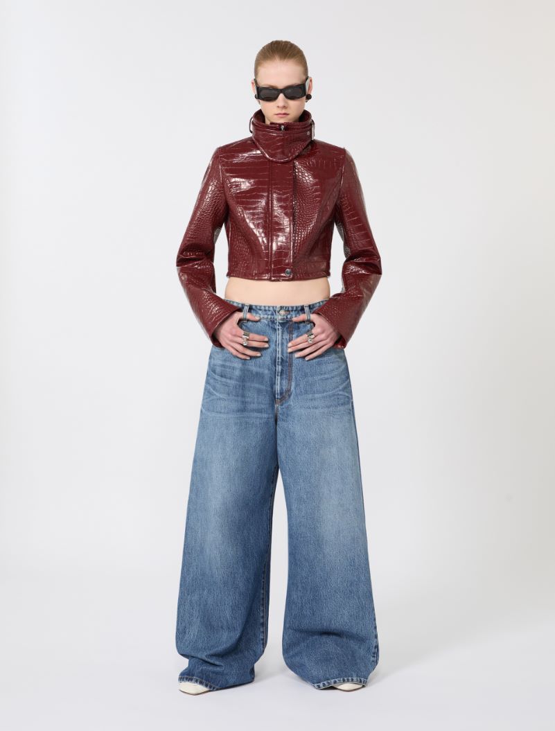 Patent leather cropped jacket with alligator print - DARK RED - Sportmax