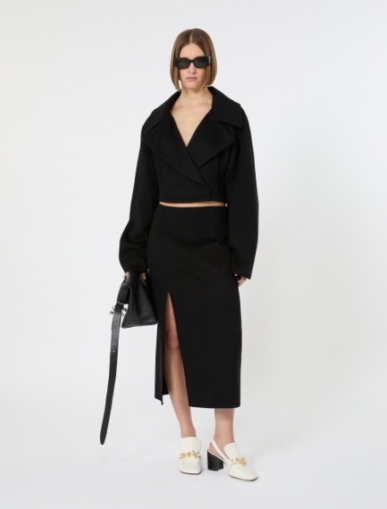 Long double-faced wool skirt - BLACK - Sportmax