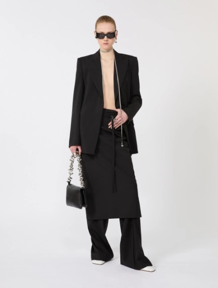 Jupe longue en laine avec ceinture - NOIR - Sportmax