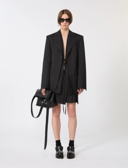 Pinstripe gabardine mini skirt - BLACK - Sportmax - 1