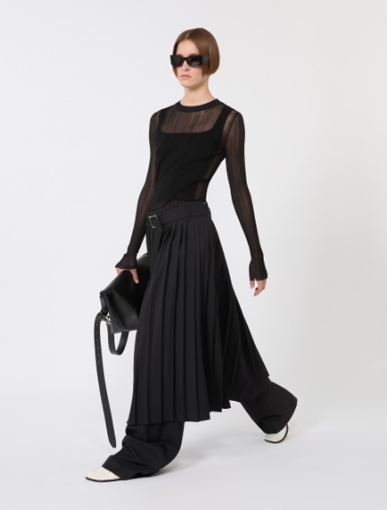 Plissé-pleated gabardine skirt - BLACK - Sportmax