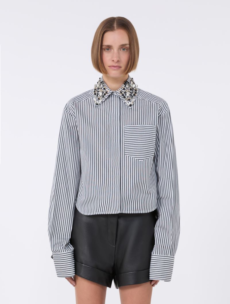 Striped poplin cropped shirt - BLACK - Sportmax - 2