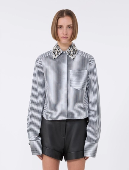 Striped poplin cropped shirt - BLACK - Sportmax - 2