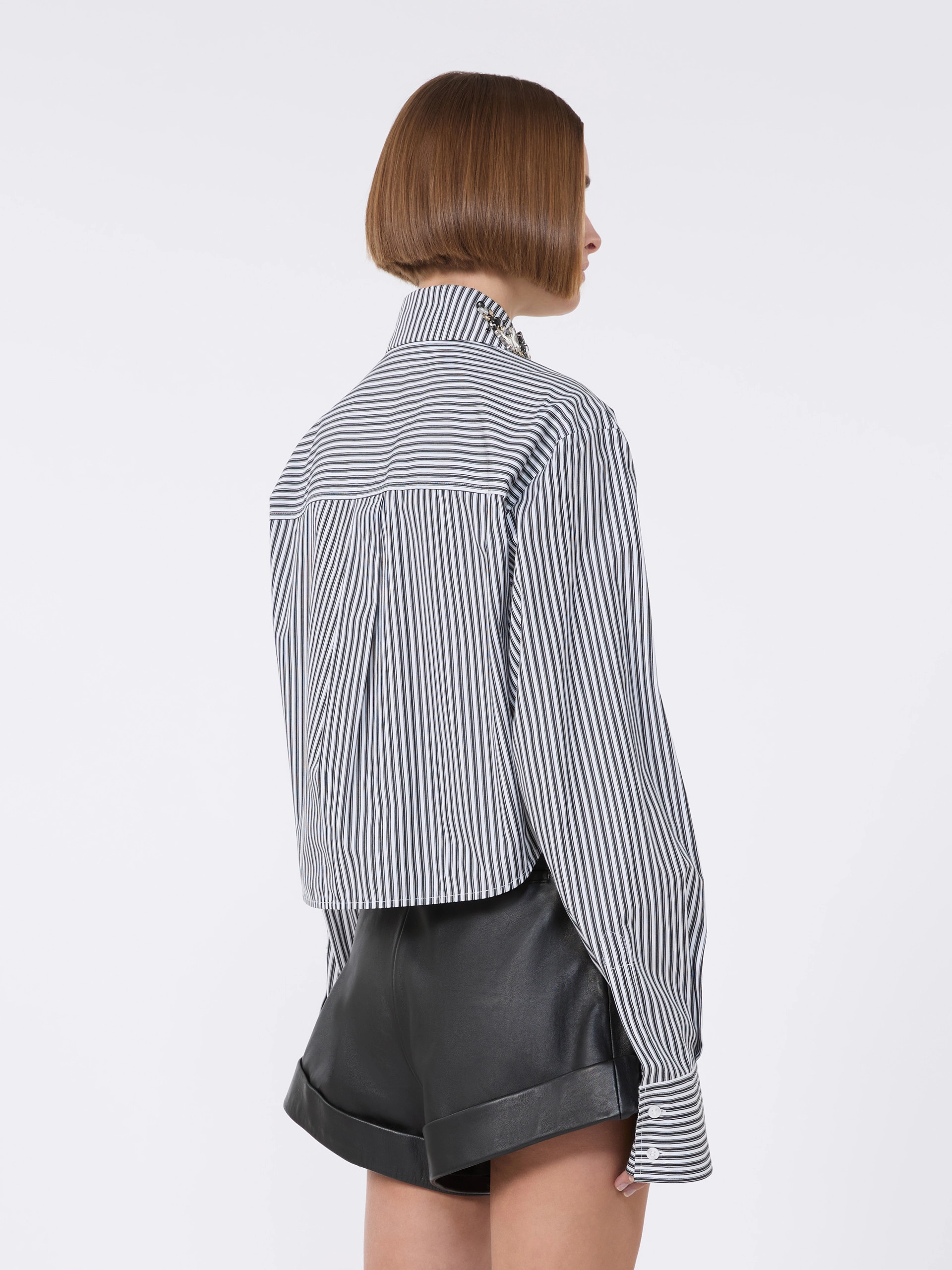 Striped poplin cropped shirt - BLACK - Sportmax - 3