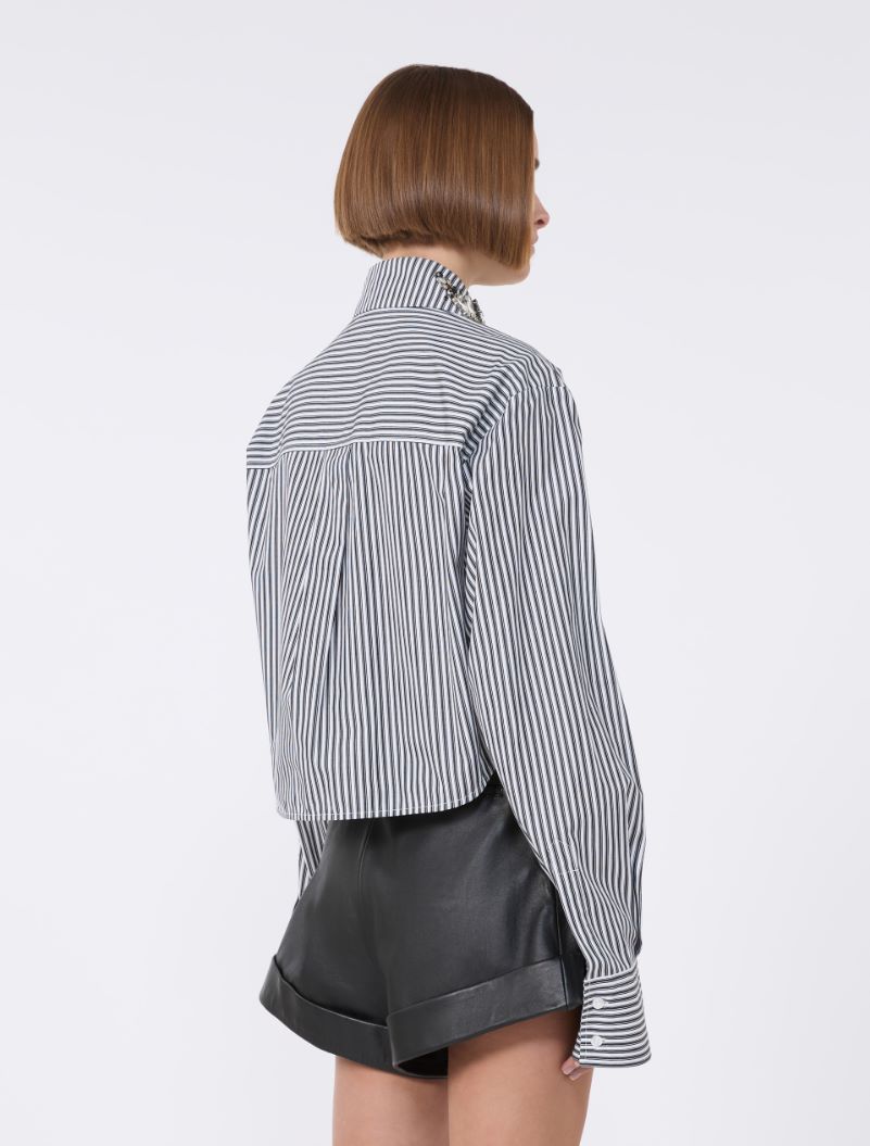 Striped poplin cropped shirt - BLACK - Sportmax - 3