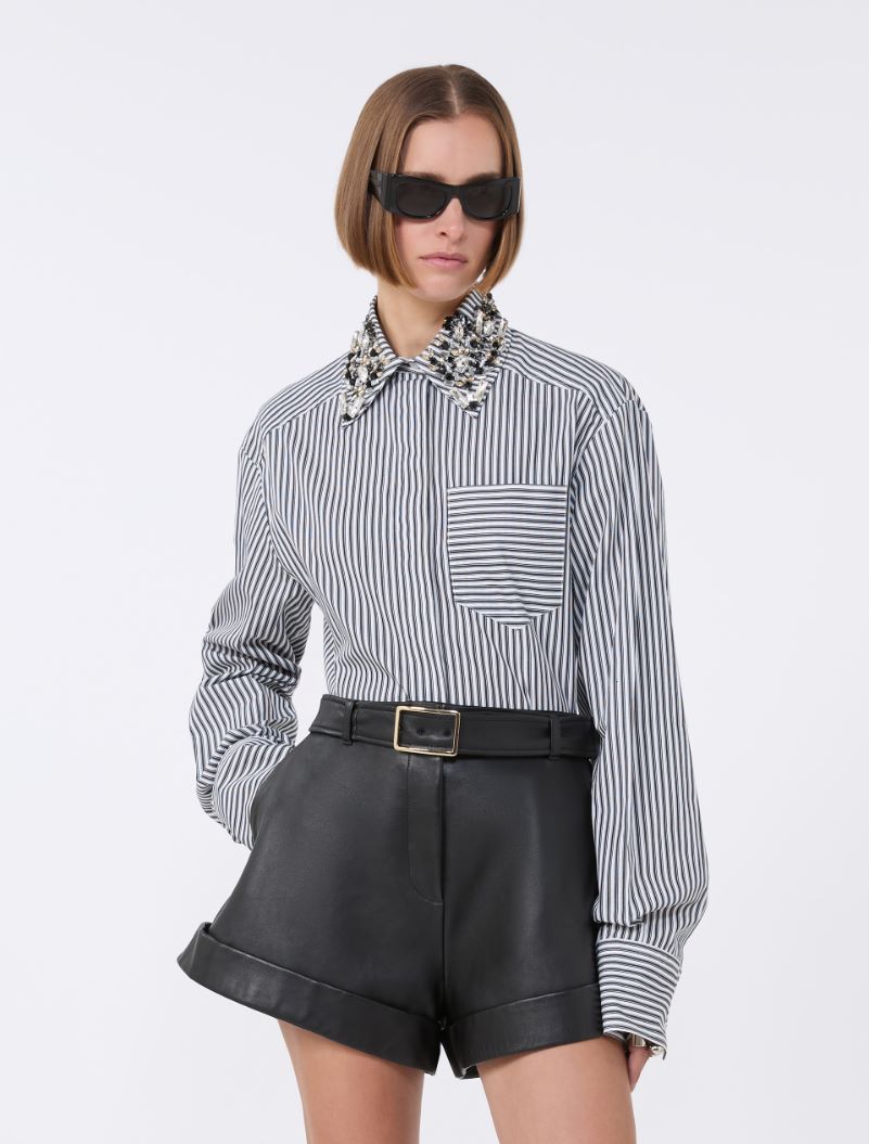Striped poplin cropped shirt - BLACK - Sportmax - 4