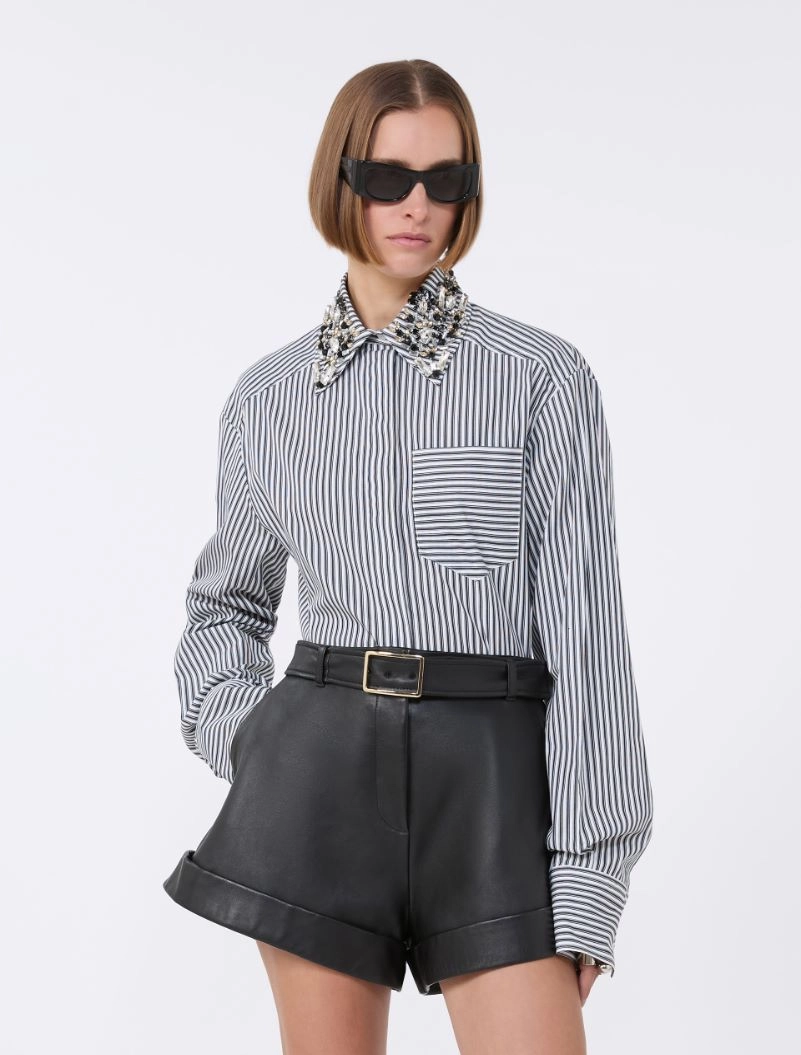 Striped poplin cropped shirt - BLACK - Sportmax - 4