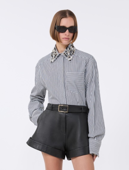 Striped poplin cropped shirt - BLACK - Sportmax