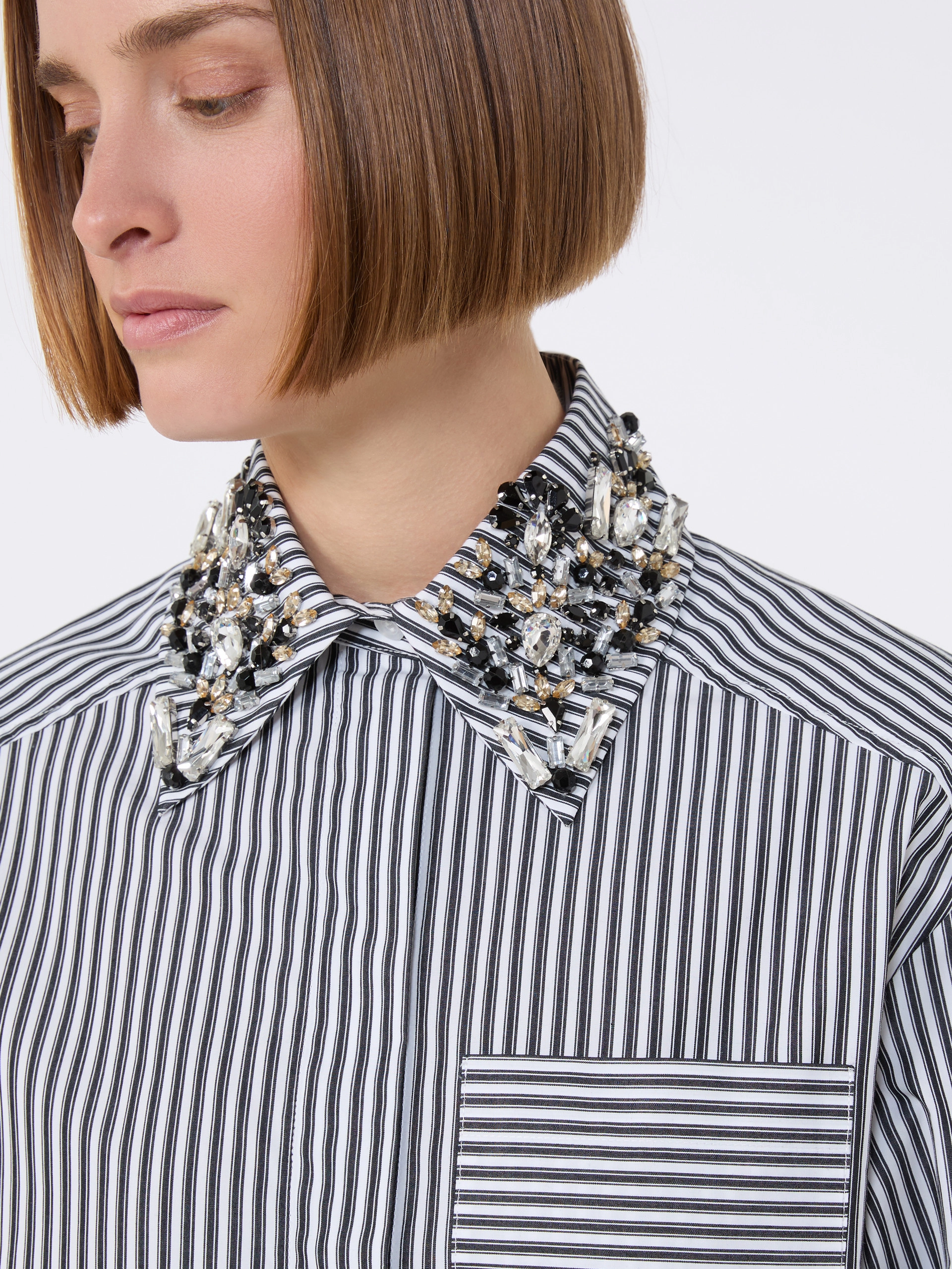 Striped poplin cropped shirt - BLACK - Sportmax - 5