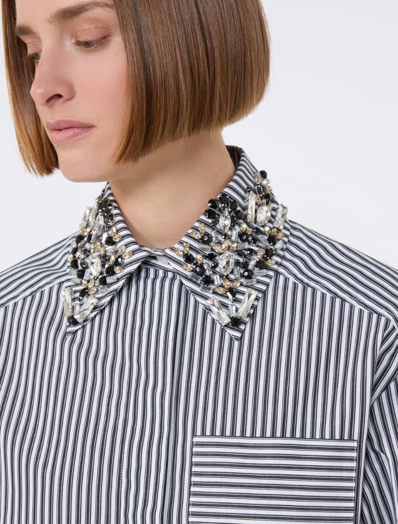 Striped poplin cropped shirt - BLACK - Sportmax - 5