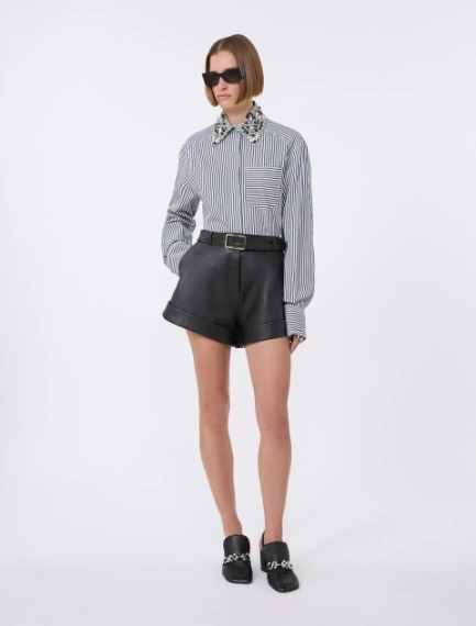 Striped poplin cropped shirt - BLACK - Sportmax - 1