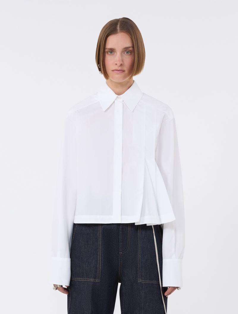 Cropped poplin shirt with asymmetrical pleats - OPTICAL WHITE - Sportmax - 2