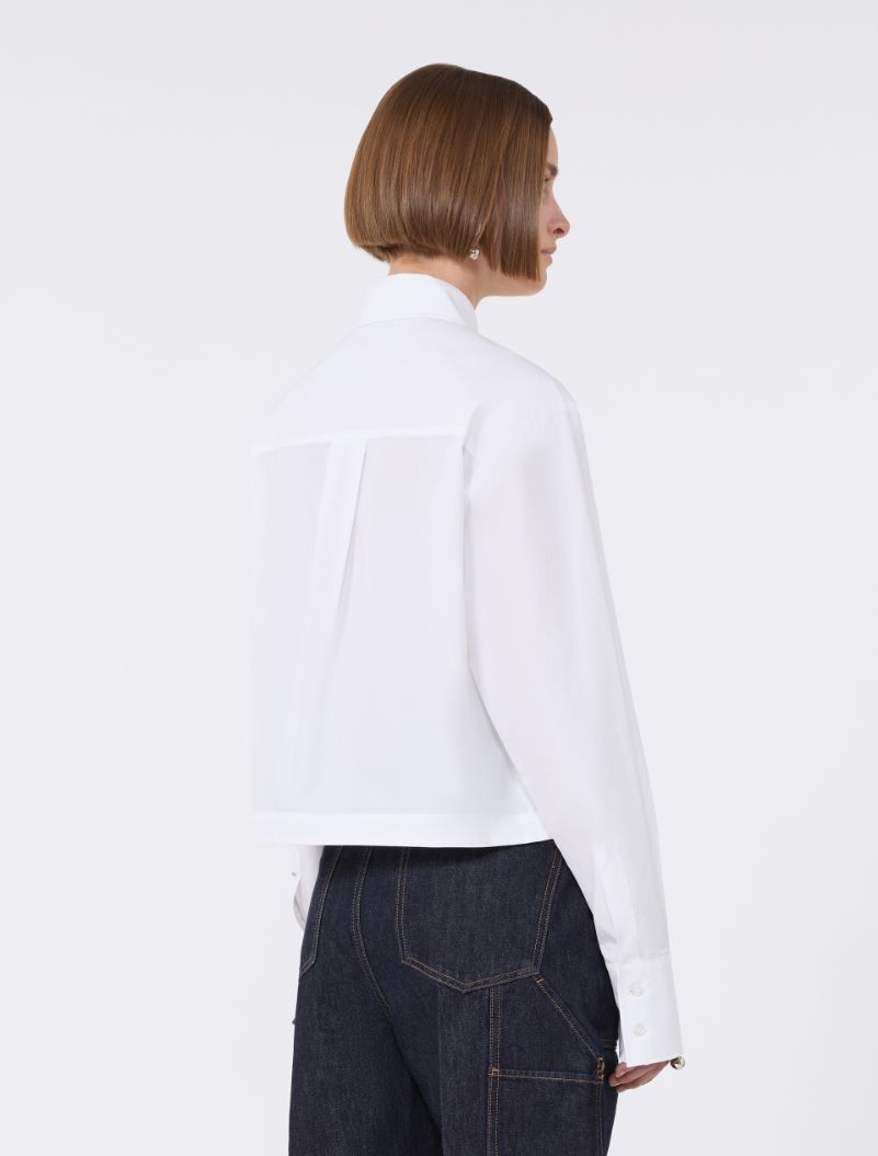 Cropped poplin shirt with asymmetrical pleats - OPTICAL WHITE - Sportmax - 3