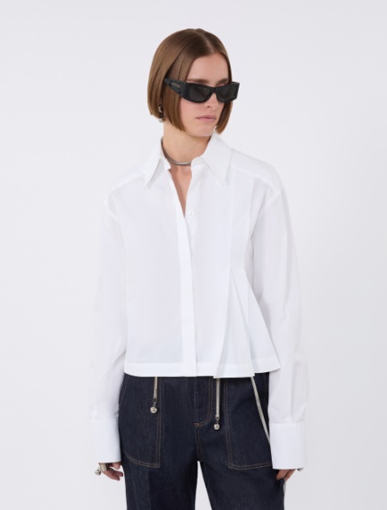 Camicia cropped in popeline con pieghe asimmetriche - BIANCO OTTICO - Sportmax
