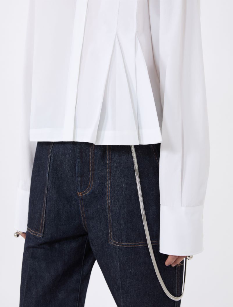Cropped poplin shirt with asymmetrical pleats - OPTICAL WHITE - Sportmax - 5