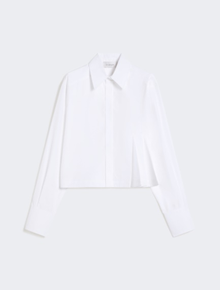 Cropped poplin shirt with asymmetrical pleats - OPTICAL WHITE - Sportmax