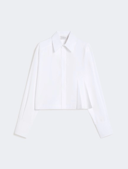 Cropped poplin shirt with asymmetrical pleats - OPTICAL WHITE - Sportmax