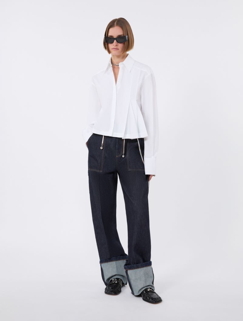 Cropped poplin shirt with asymmetrical pleats - OPTICAL WHITE - Sportmax
