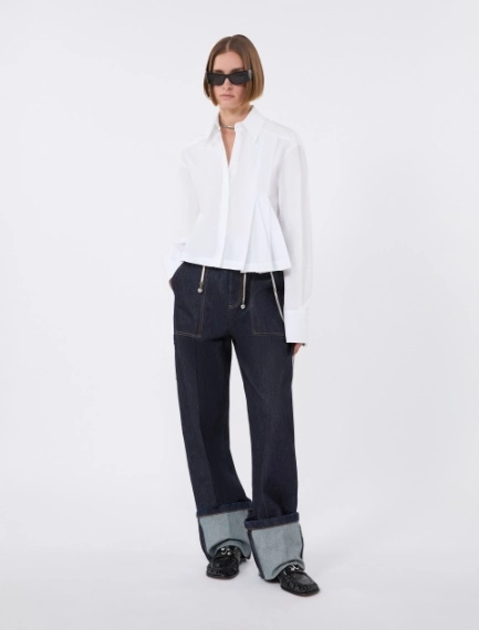 Cropped poplin shirt with asymmetrical pleats - OPTICAL WHITE - Sportmax - 1