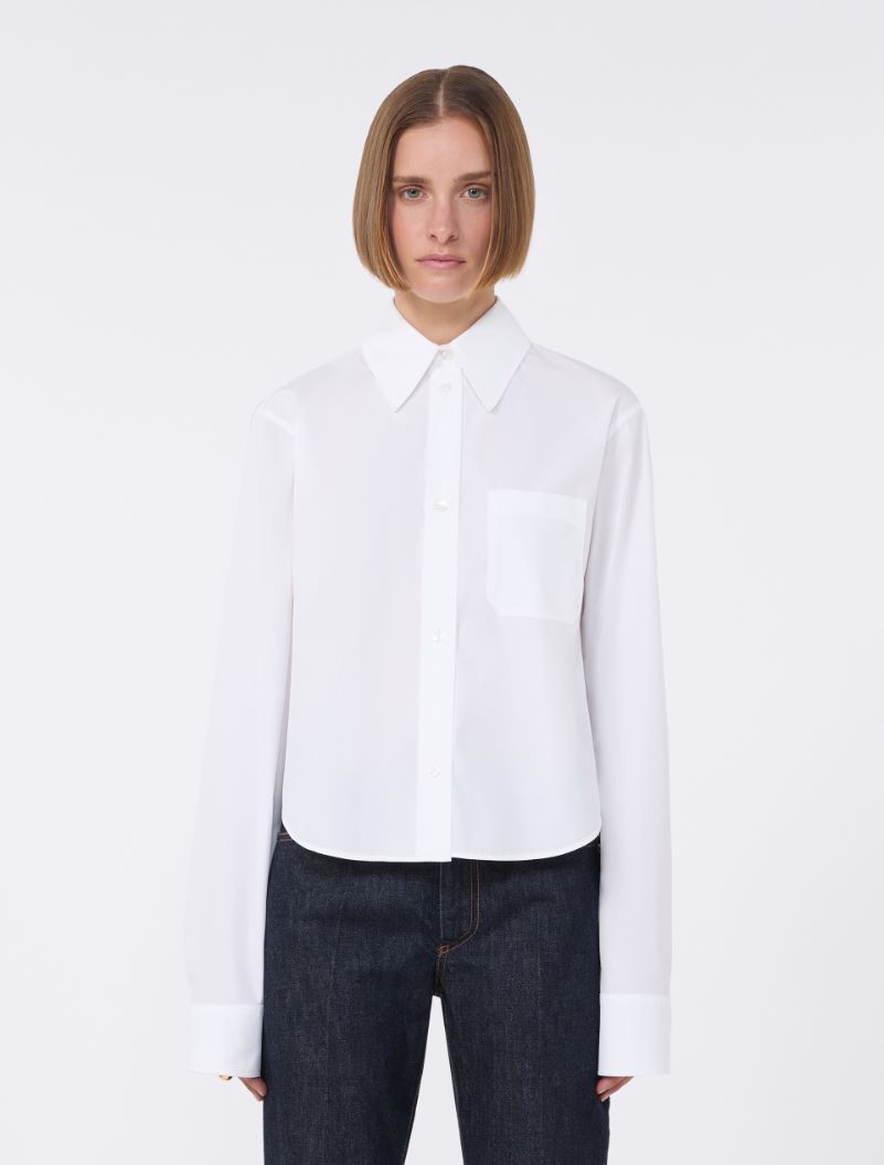 Camicia crop in cotone con retro plissettato - BIANCO OTTICO - Sportmax - 2
