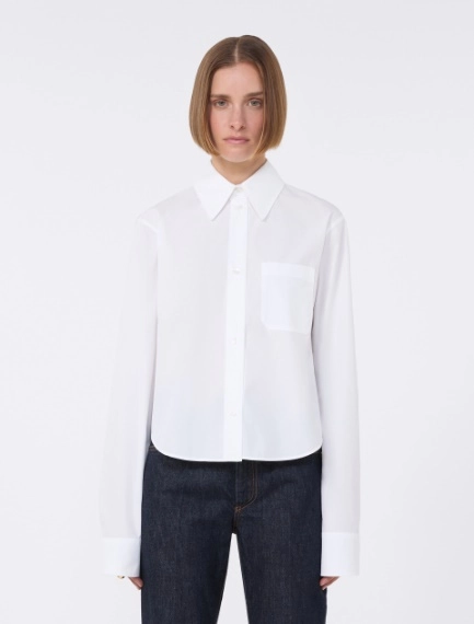 Cotton cropped shirt with pleated back - OPTICAL WHITE - Sportmax - 2