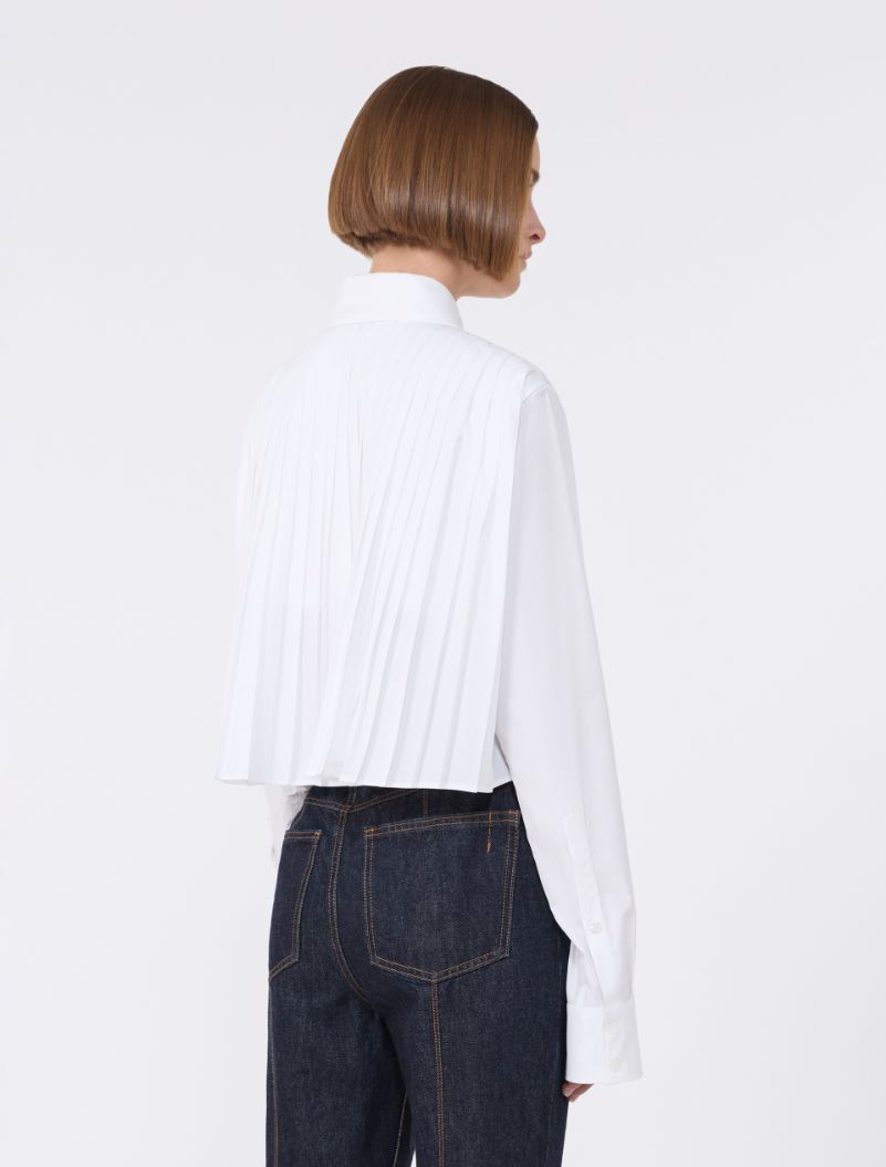 Camicia crop in cotone con retro plissettato - BIANCO OTTICO - Sportmax - 3