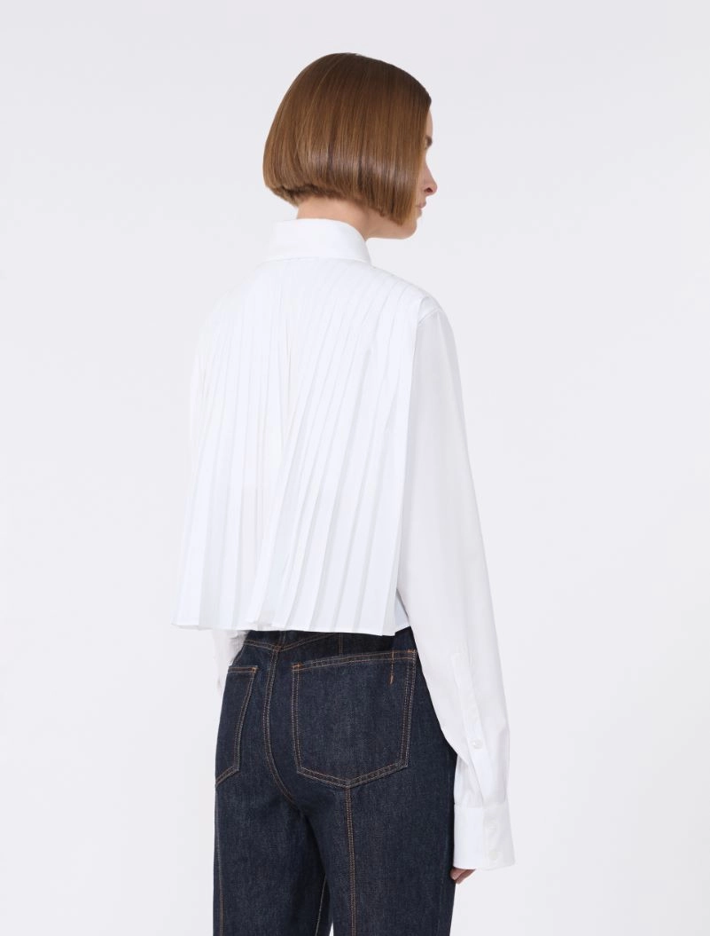 Cotton cropped shirt with pleated back - OPTICAL WHITE - Sportmax - 3