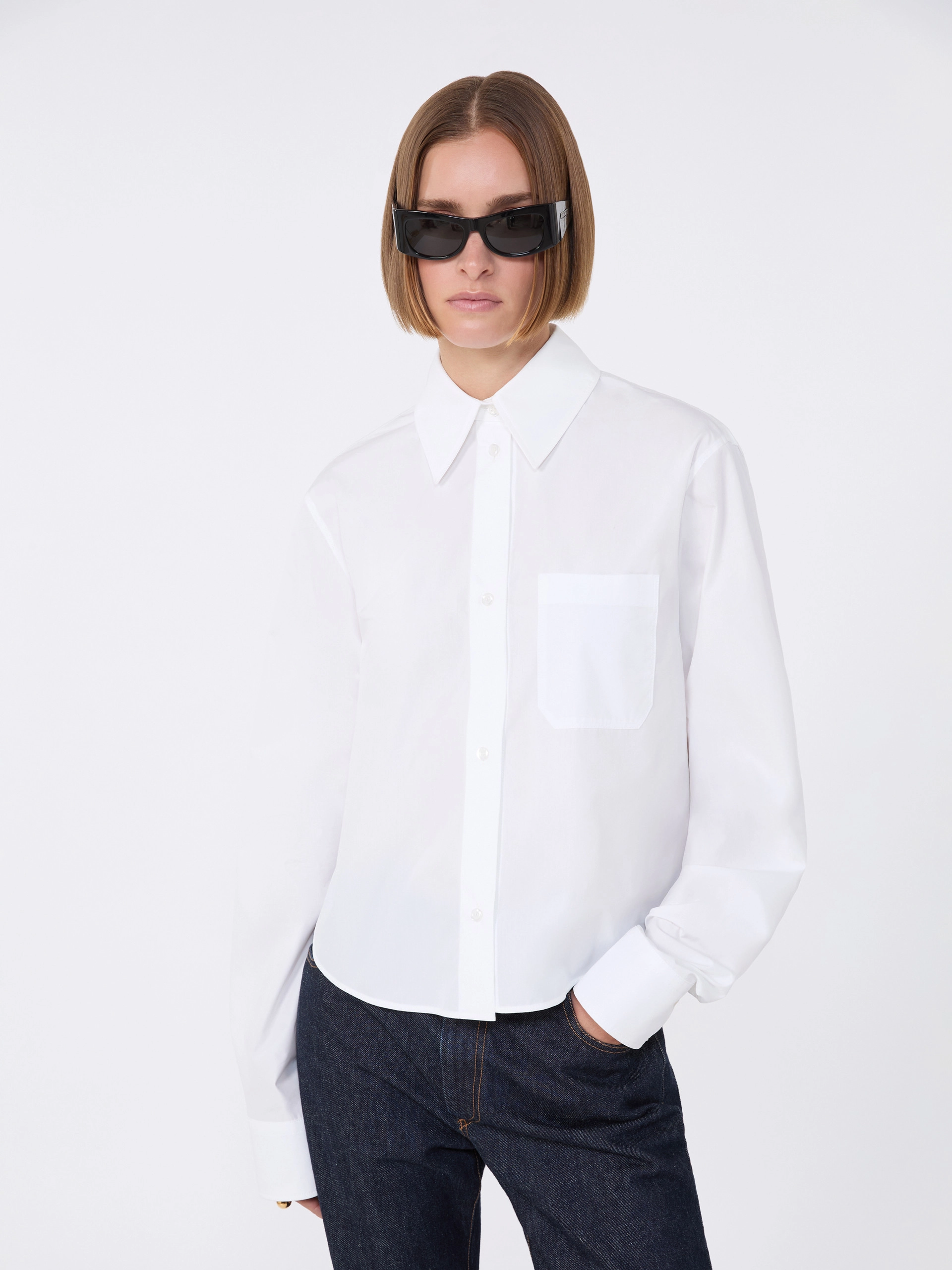 Cotton cropped shirt with pleated back - OPTICAL WHITE - Sportmax - 4