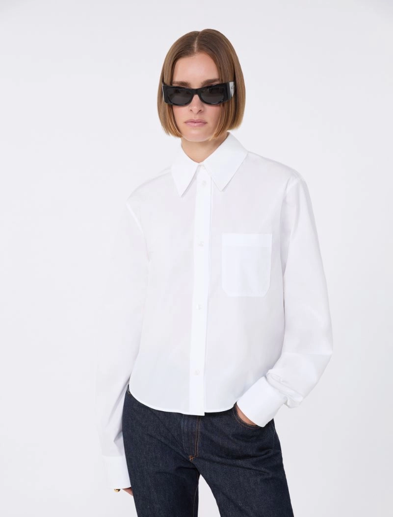 Cotton cropped shirt with pleated back - OPTICAL WHITE - Sportmax - 4